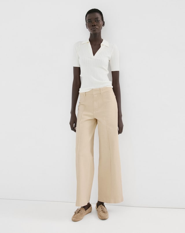 Mango High-Waisted Wide Leg Jeans With Stitching