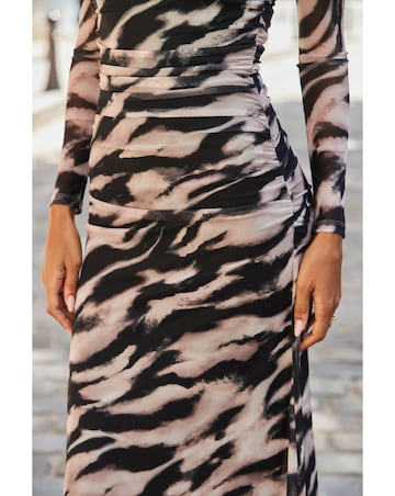 Sosandar Neutral Textured Print Mesh Dress