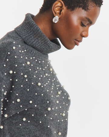 Charcoal Roll Neck Pearl Jumper