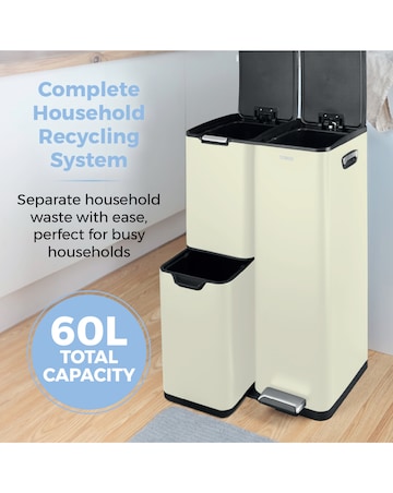 Tower 60L Recycling Bin with 3 Individual Compartments