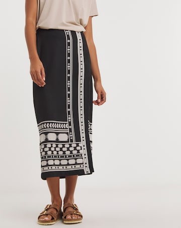 Black Print Pull On Column Midi Skirt