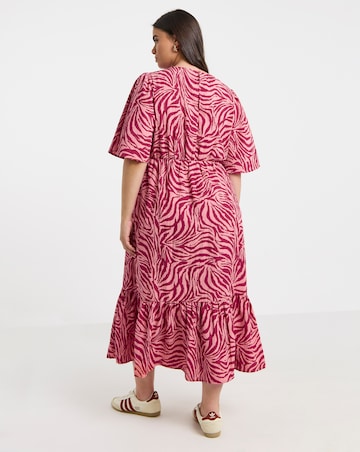 Simply Be Pink Zebra Print Wrap Front Tiered Midi Dress