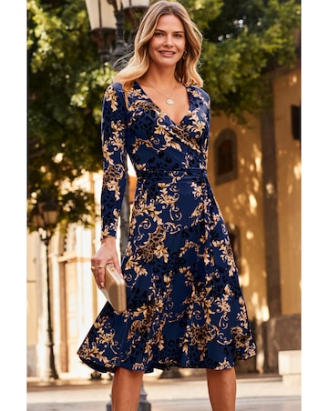 Sosandar Fleck Printed Faux Wrap Midi Jersey Dress