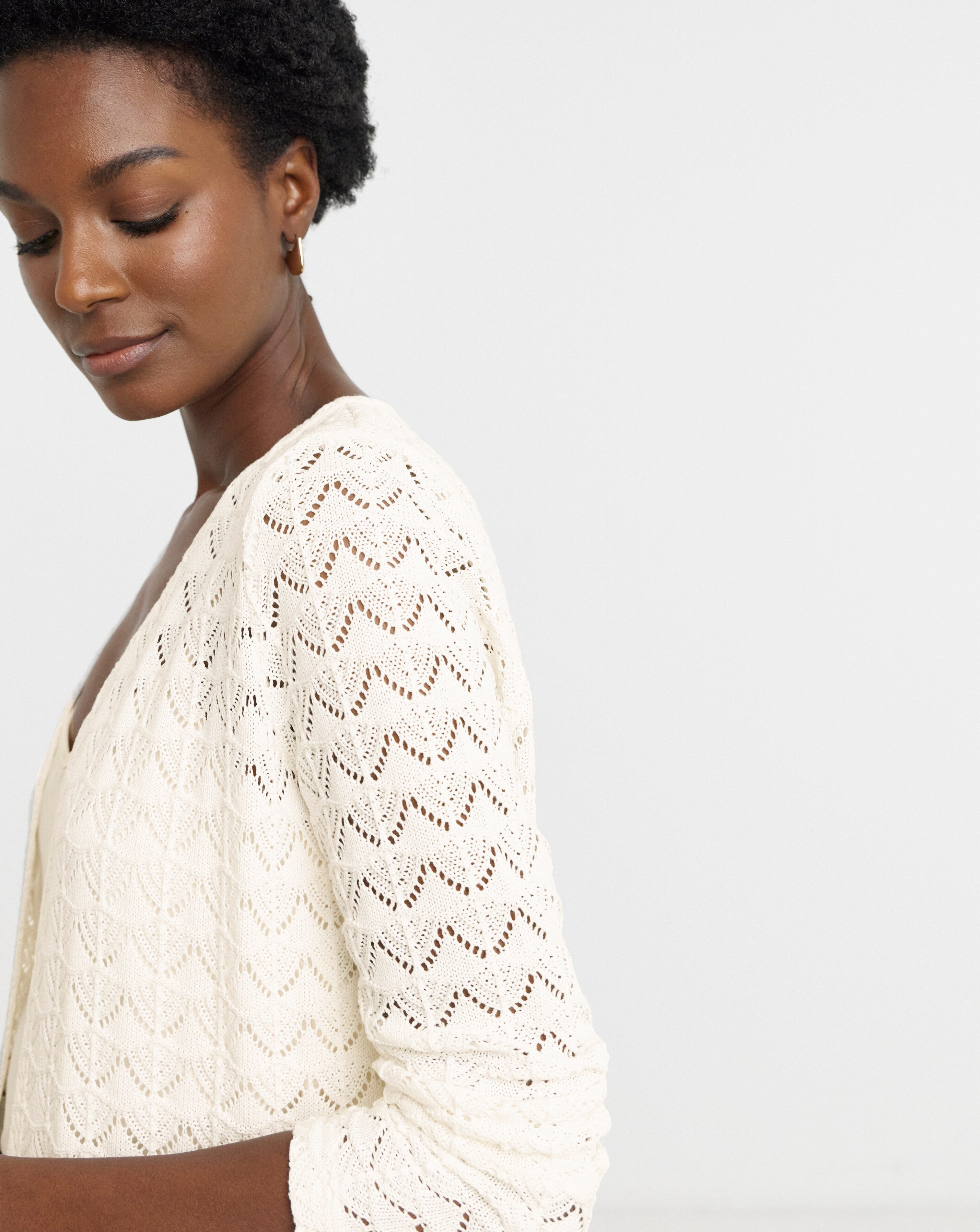 Cream Crochet V-Neck Cardigan | JD Williams