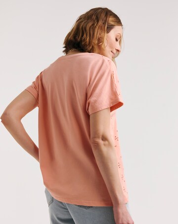 Coral V Neck Broderie Short Sleeve T-Shirt