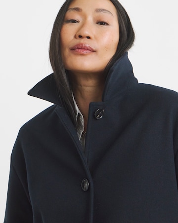 Navy High Collar Button Front Lined Coat