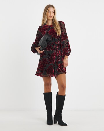 Simply Be Red Burnout Devoure Godet Skater Dress