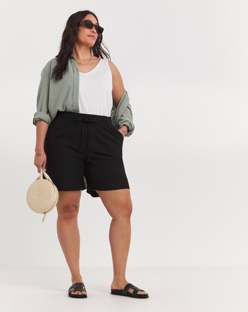 Black Linen Mix Shorts
