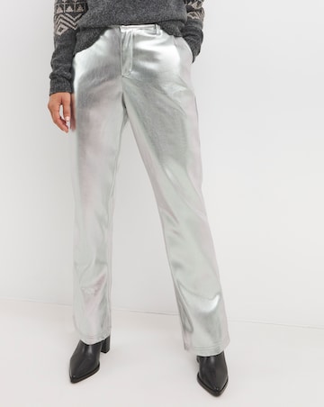 Metallic PU Leather Look Straight Leg Trouser