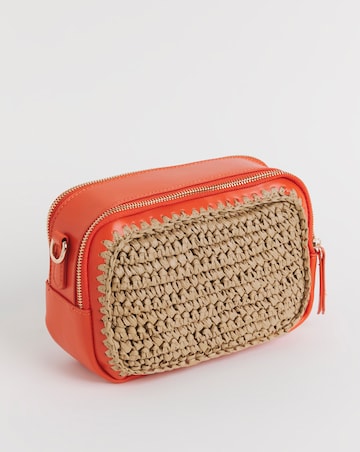 Orange Detail Raffia Camera Bag