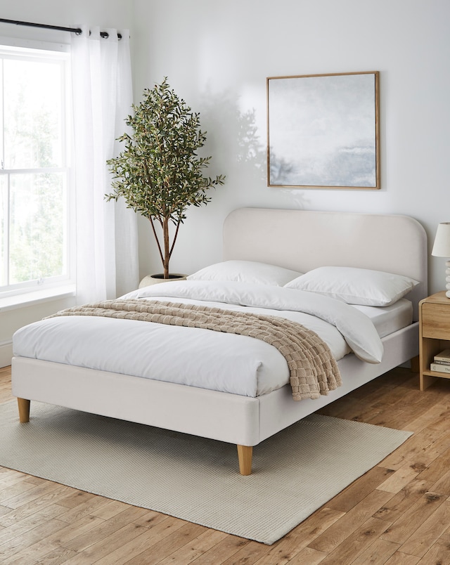 Emery Fabric Bed Frame with 3 Layer Memory Foam Hybrid Mattress