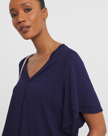 Navy Double Angel Sleeve V Neck T-shirt