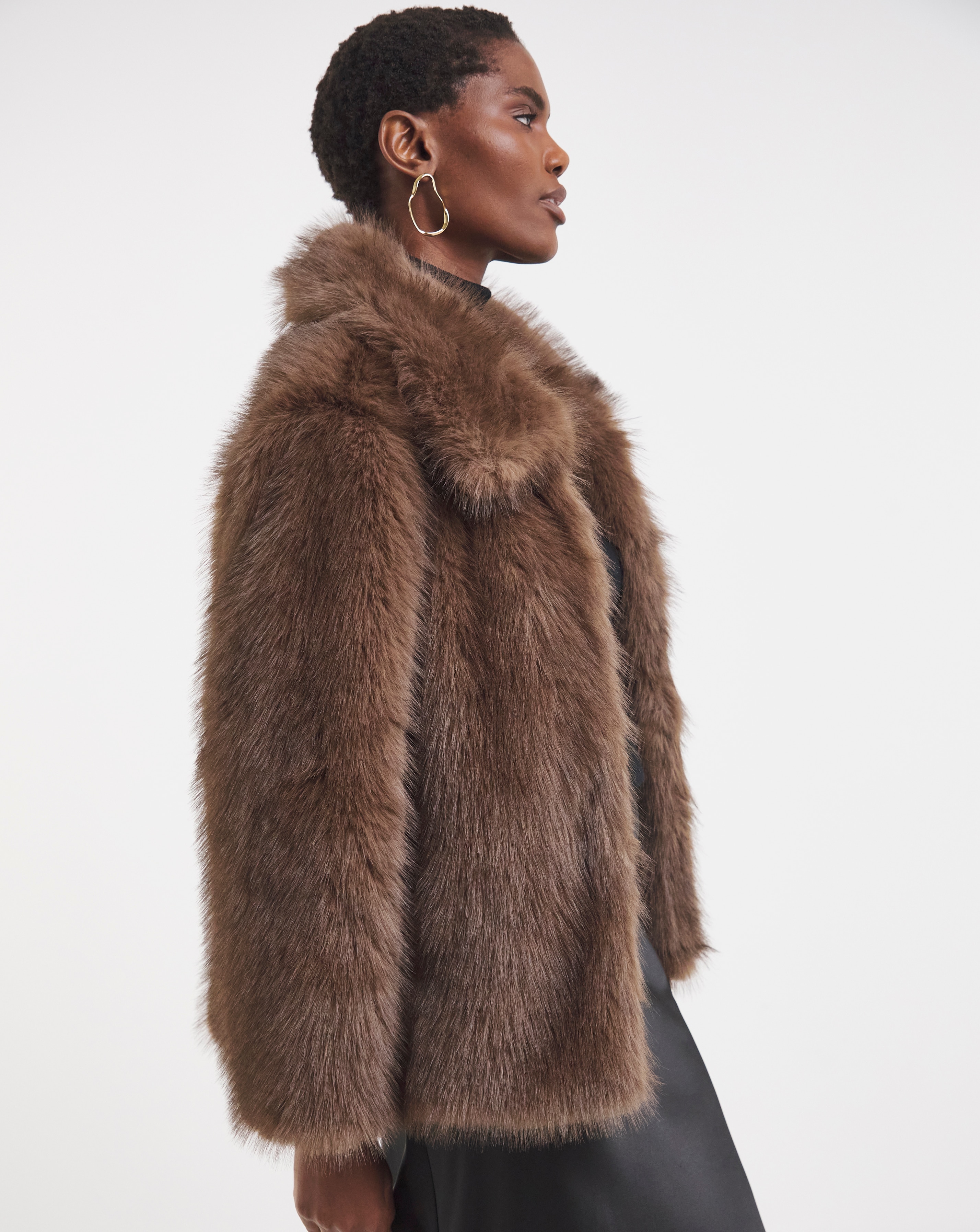 Brown Tipped Faux Fur Jacket | JD Williams