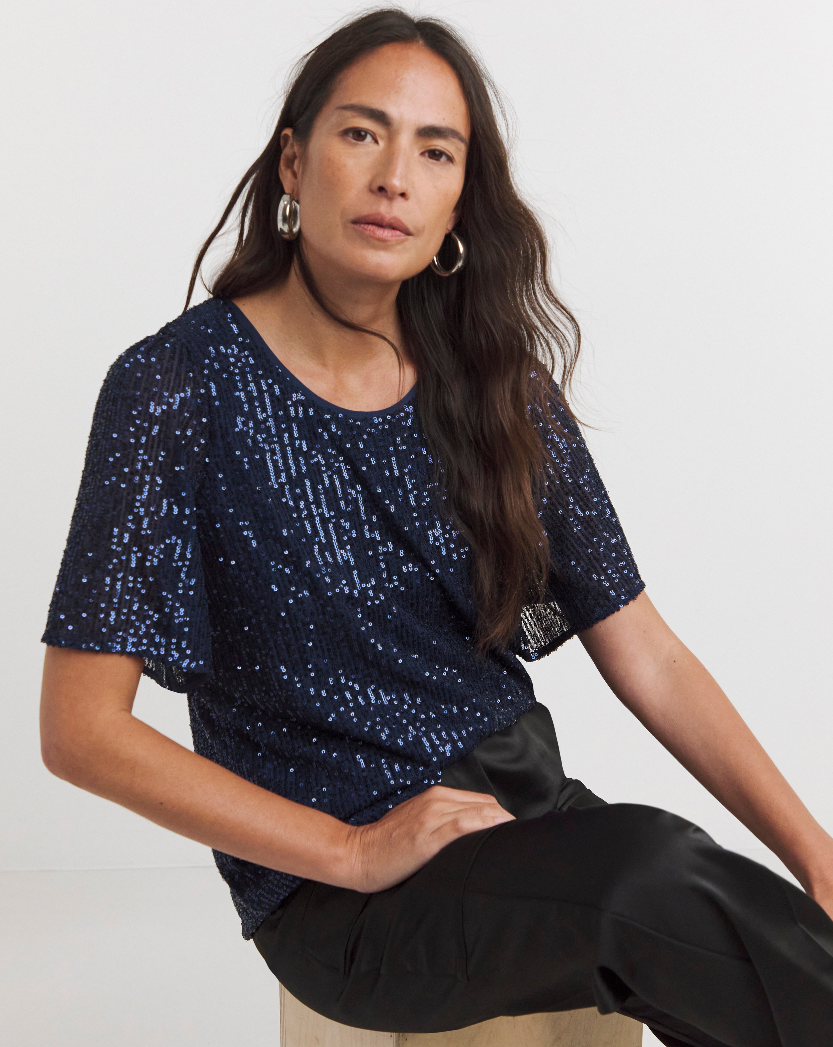 navy sequin top