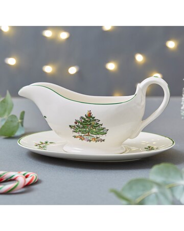 Spode Christmas Tree Gravy Boat and Stand