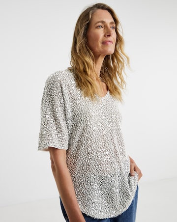 Mono Sequin Popcorn V Neck Top