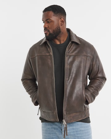 Jack & Jones Premium 100% Leather Jacket - Brown