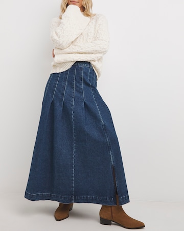 Indigo Maxi Pleat Detail Denim Skirt