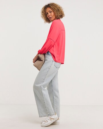 Coral Ladder Trim Long Sleeve Collarless Blouse