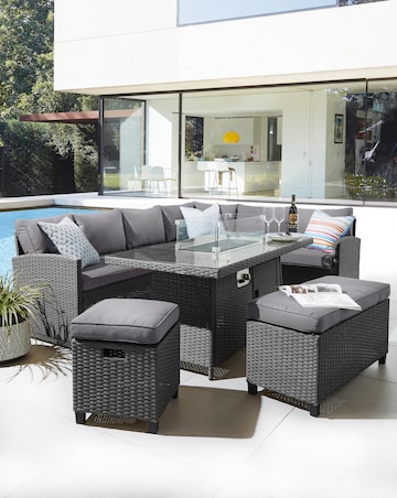 Valencia Corner Dining Set With Firepit Table