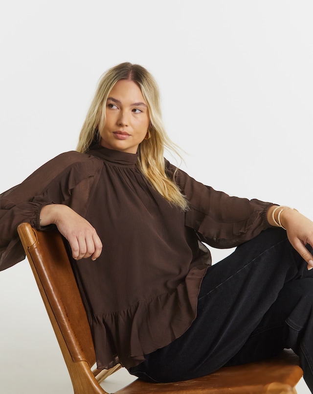 Simply Be Chocolate Crinkle Georgette Blouse