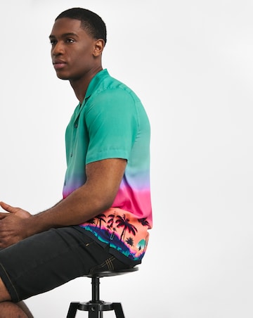 Ombre Palm Cuban Collar Shirt