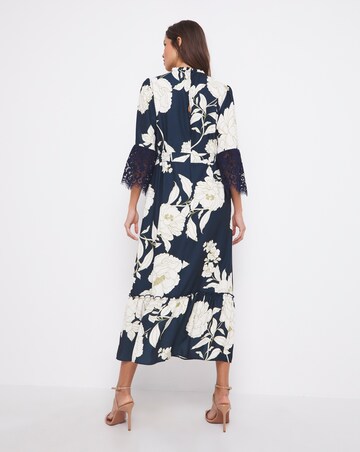 Joanna Hope Printed Lace Sleeve Midi Dress