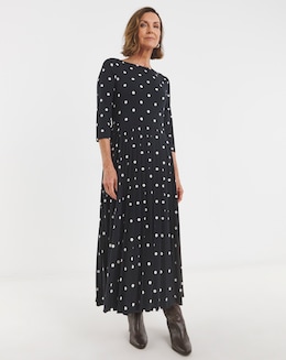 Pleated 3/4 Sleeve Slash Neck Dress