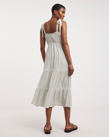 Striped Crinkle Cami Dress With Tie Straps and Ladder Trims