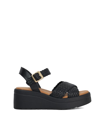 Dune Kinleys Black Leather Woven Flatform Sandals - Standard Fit (D)