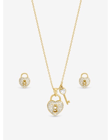 Inicio Gold Plated Padlock Heart Set - Gift Box