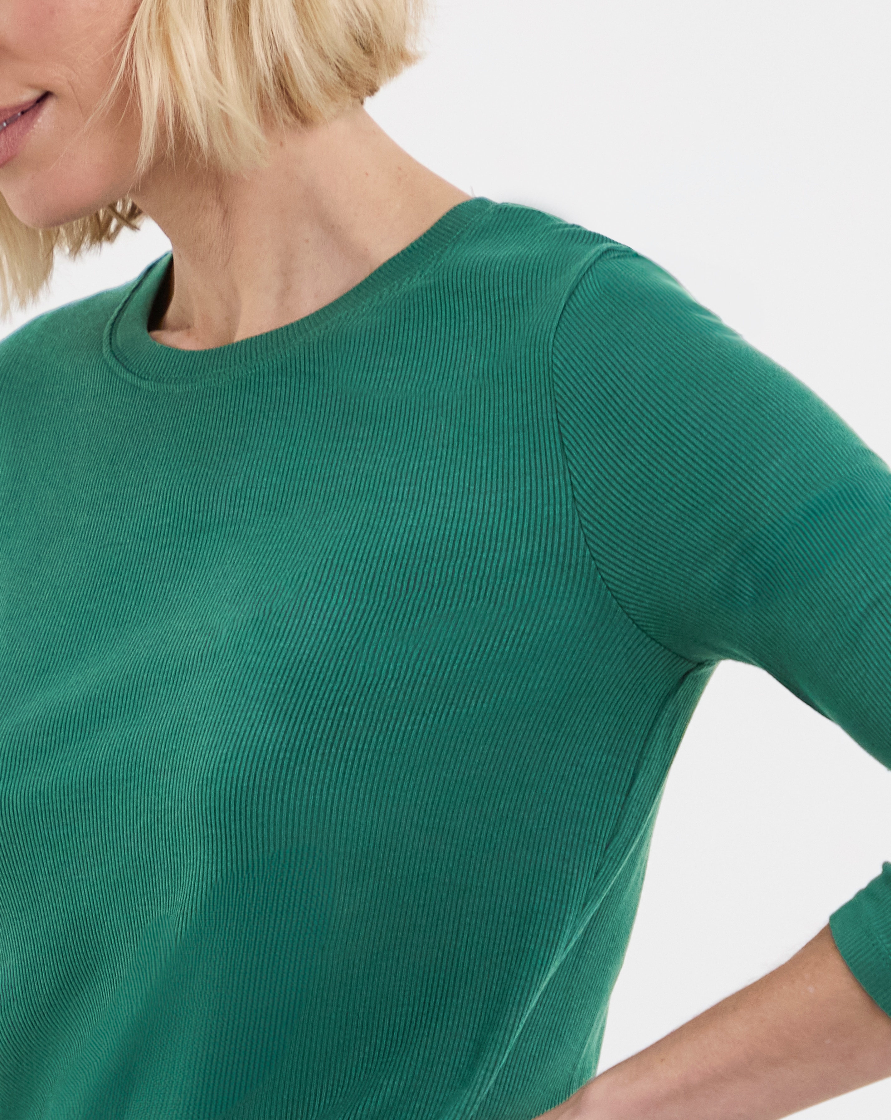 Green Ribbed Crew Neck Long Sleeve Top | JD Williams