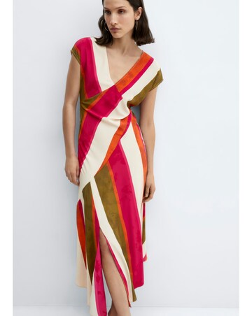 Mango Side Split Red/ White Stripe Cherry Dress