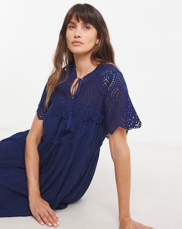 Crinkle Broderie Trim Smock Dress
