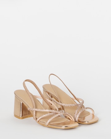 Canberra Strappy Diamante Low Block Heels - Extra Wide Fit (EEE)