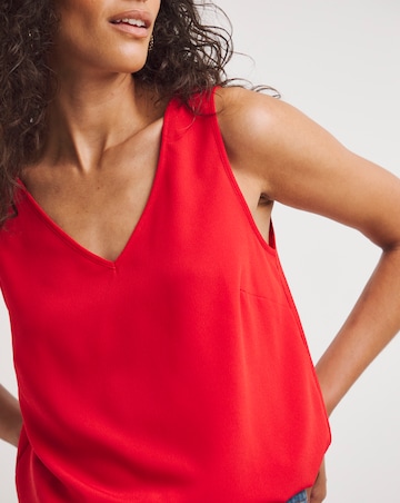 Red V Neck Woven Vest