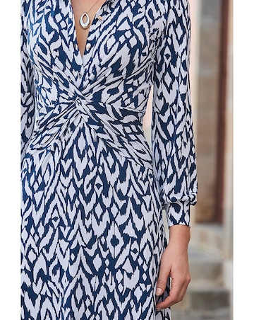 Sosandar Abstract Print Twist Detail Jersey Midi Dress