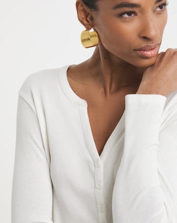 Pure Cotton Henley Button Front Long Sleeve Top