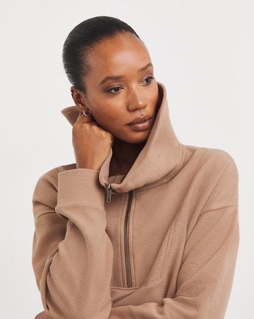 Beige Ottoman Half Zip Sweatshirt