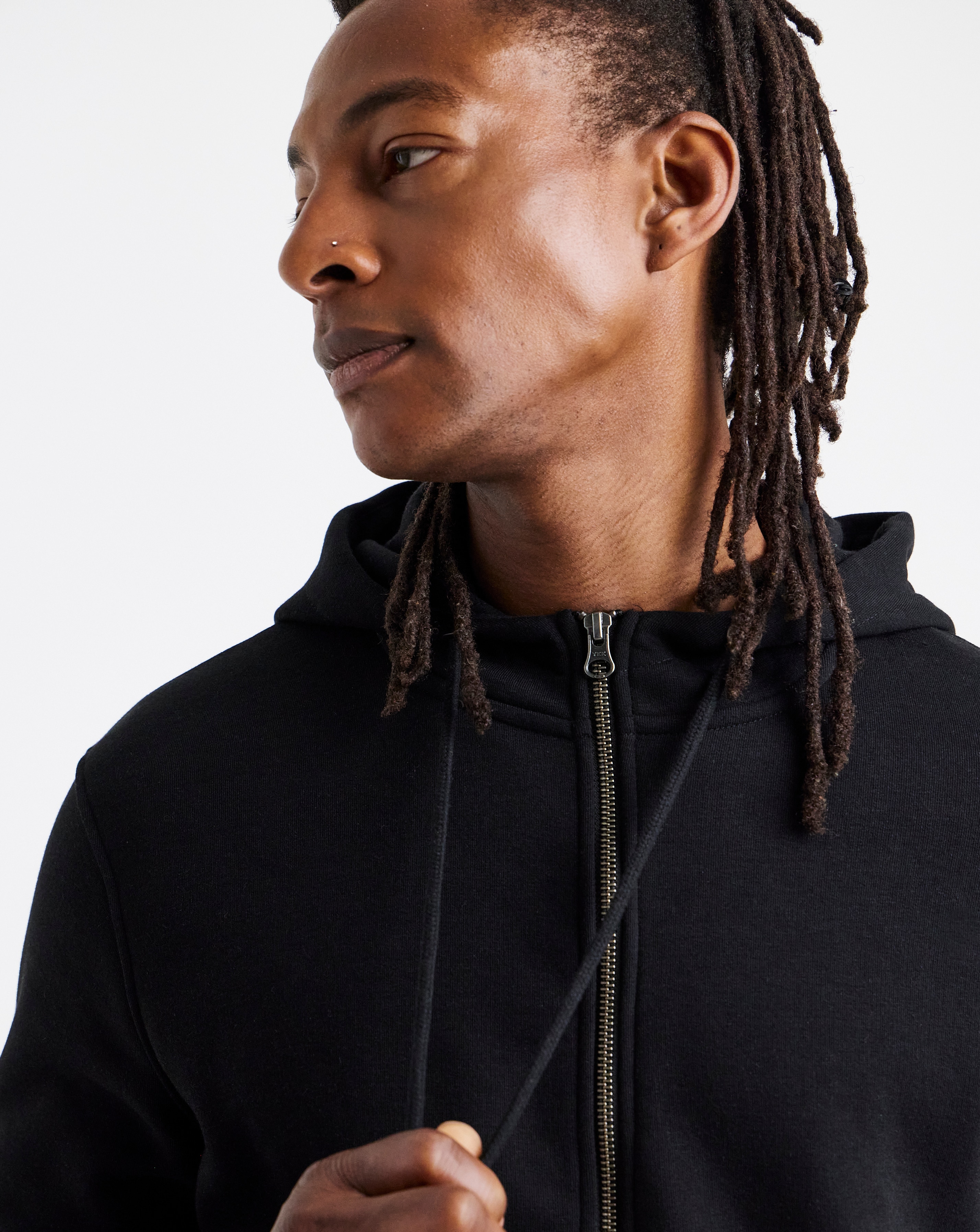 Full Zip Hoodie Long- Black | JD Williams
