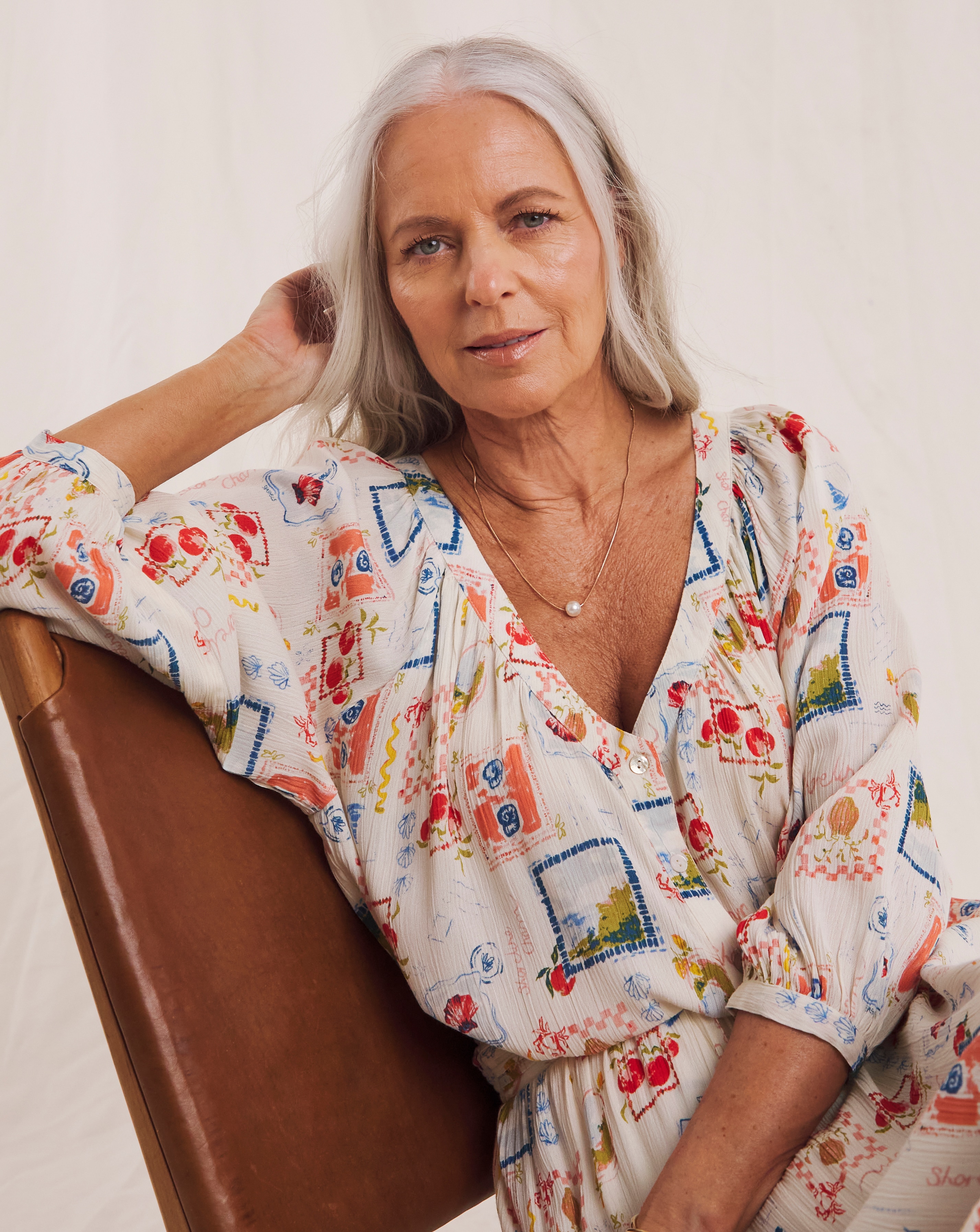 Julipa Postcard Print Textured Crinkle Blouse