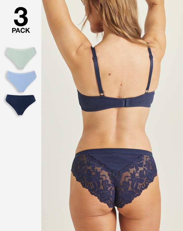 Pretty Secrets (3 Pack) Harper Lace Rib Midi Brazilian Knickers Navy/Green