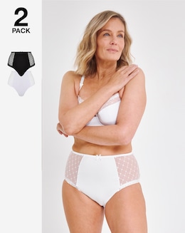 Pretty Secrets (2 Pack) Rachel Embroidery Deep Briefs Black/White