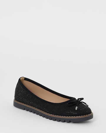 Cushion Walk Black Bow Detail Boucle Ballerinas - Extra Wide Fit (EEE)