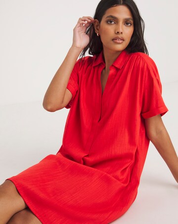 Linen Collared Short Sleeve Tunic Dress