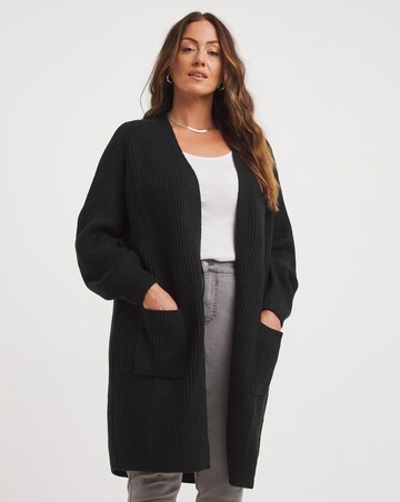 Black Fisherman Rib Cardigan