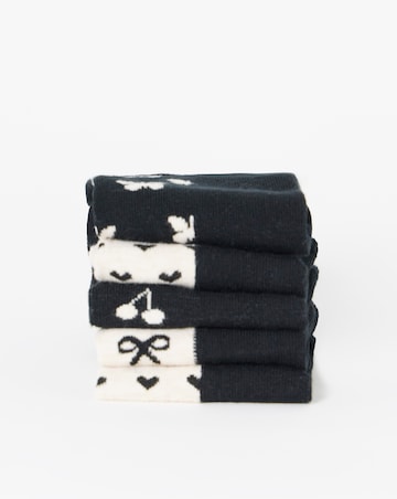 Pretty Secrets (5 Pair Pack) Trainer Socks (Wide Fit) Black Print