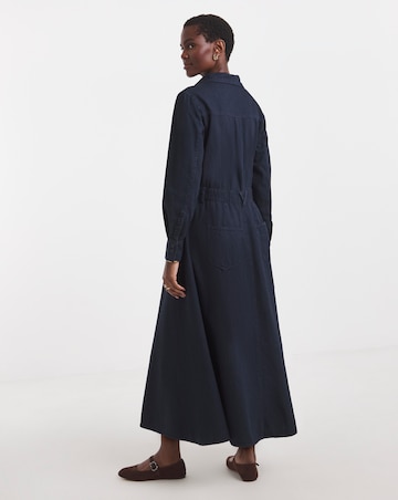 Pure Cotton Dark Blue Denim A Line Shirt Dress