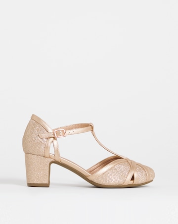 Dolores Low Block Heel T Bar Shoes - Extra Wide Fit (EEE)