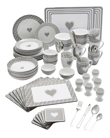 Waterside 80 Piece Grey Heart Combo Dinner Set
